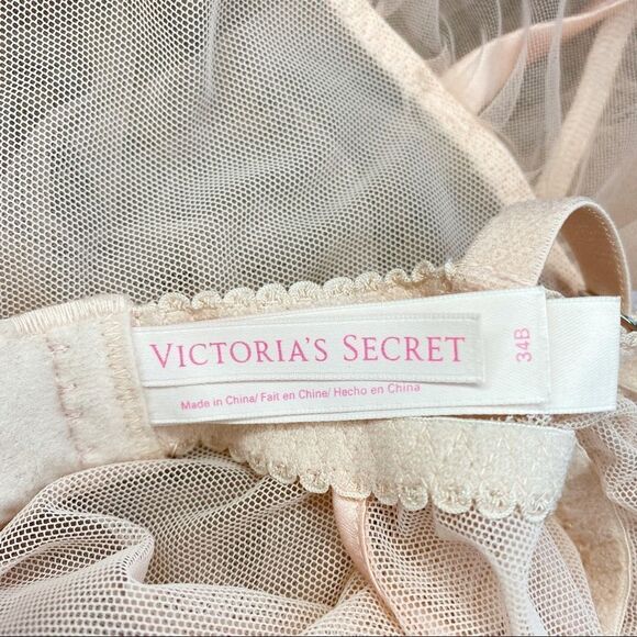 NWOT Victoria’s Secret 34B Pink Mesh Rhinestone Embellished Lingerie - Picture 10 of 12